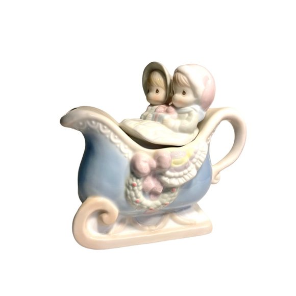Enesco Precious Moments 1994 Teapot SUGAR TOWN SLEIGH Ride 7.5"T Christmas Holid - Picture 1 of 11